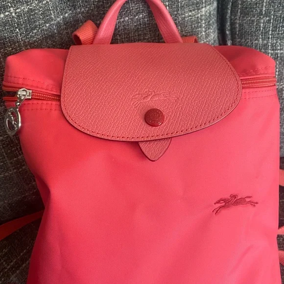 Longchamp Coral Pink Backpack Adjustable Straps - Picture 8 of 14